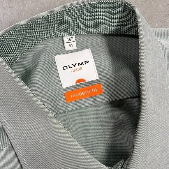 Olymp Luxor Modern Fit Dress Shirt Twill Grey 41 16 Large - Picture 5 of 8